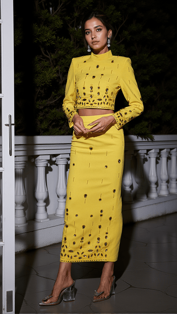 AIIZIE VALLEA LONG SLEEVE PEARL RHINESTONE SKIRT SET - product image