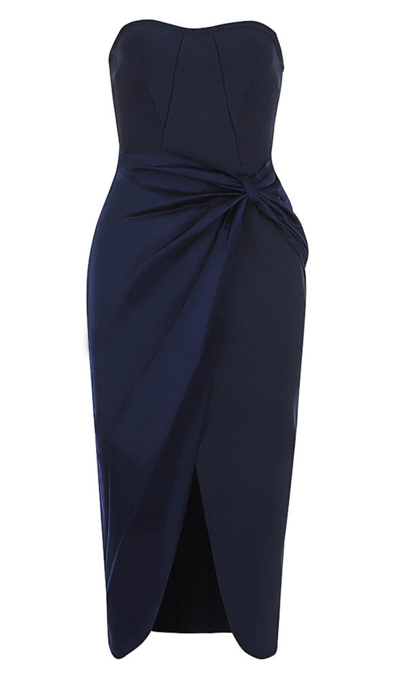 STRAPLESS MIDI DRESS IN BLUE