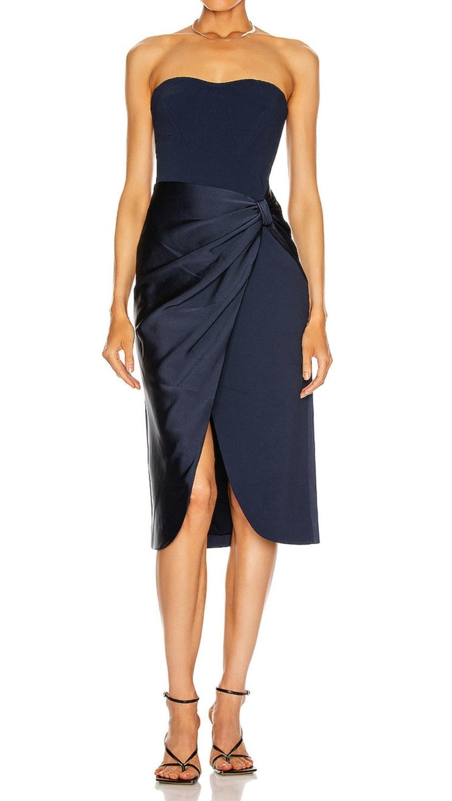 STRAPLESS MIDI DRESS IN BLUE