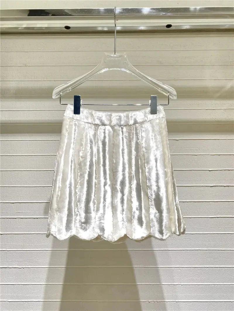 AIIZIE VELVET RHINESTONE BUCKLE WHITE SUITS DIAMOND MINI TWO-PIECE - product image