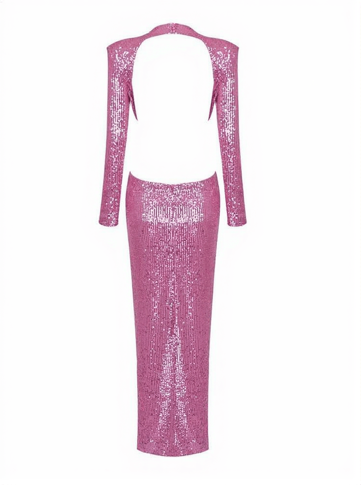 AIIZIE AVIVA LONG SLEEVE CUTOUT SEQUIN MAXI DRESS IN PINK - product image