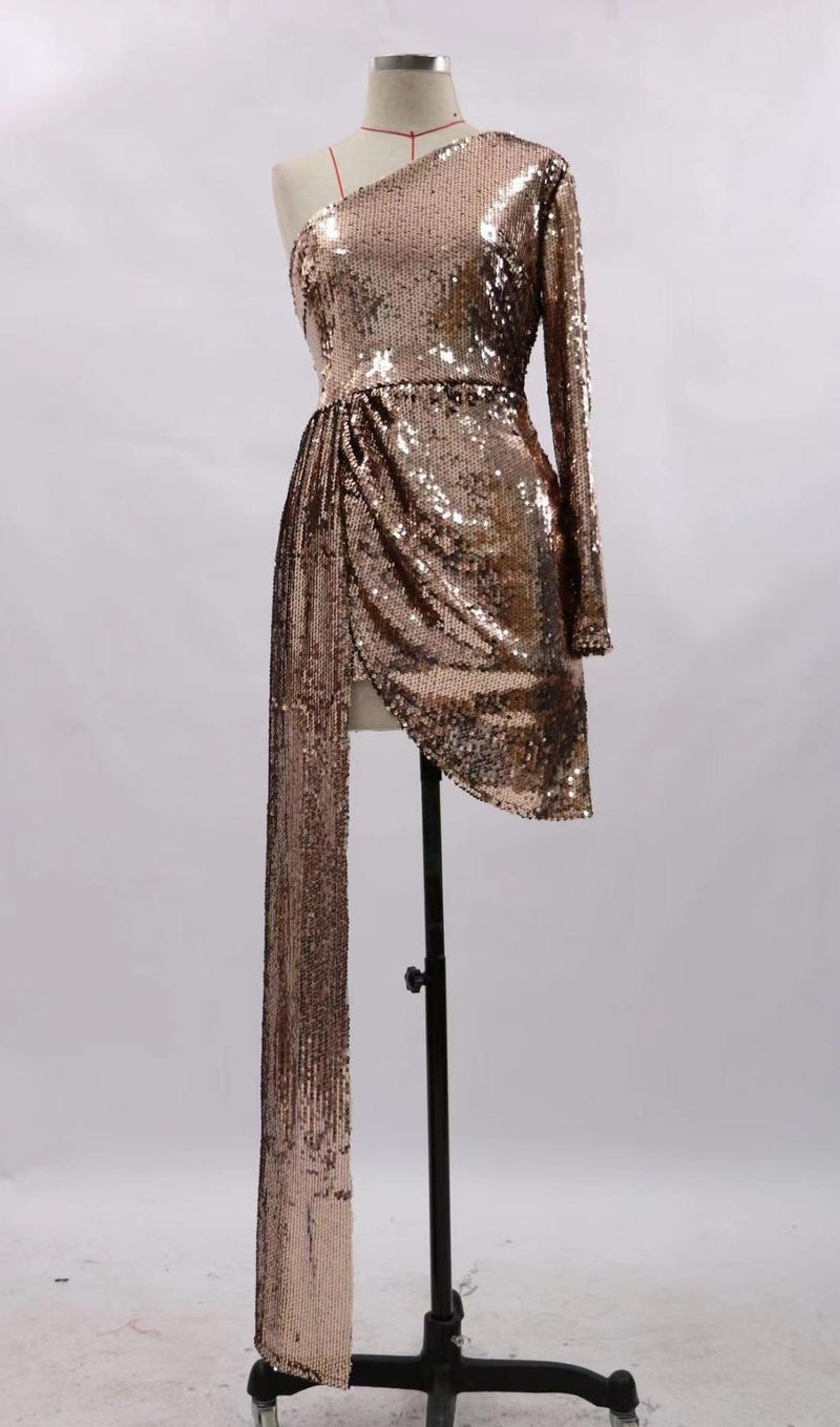 SEQUINS MINI DRESS IN GOLD