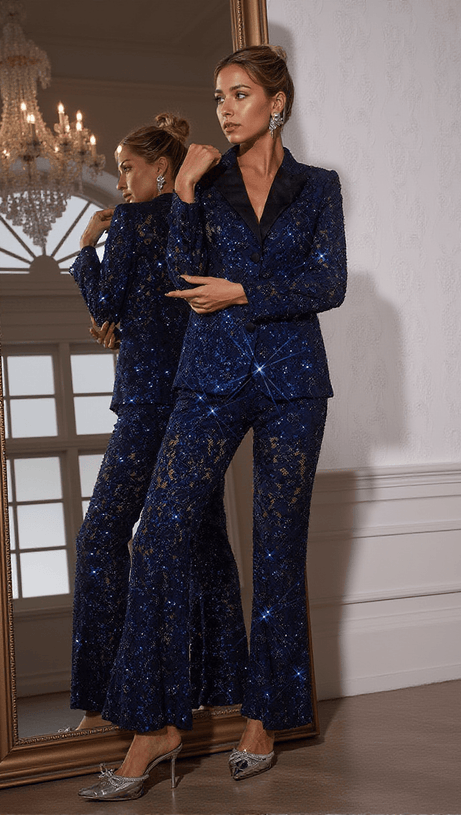 HIMER EMBROIDERED SEQUIN BLAZER SET