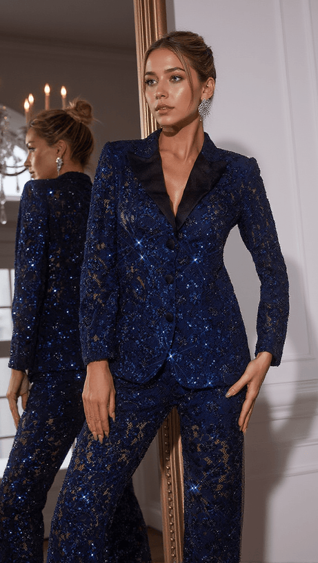 HIMER EMBROIDERED SEQUIN BLAZER SET