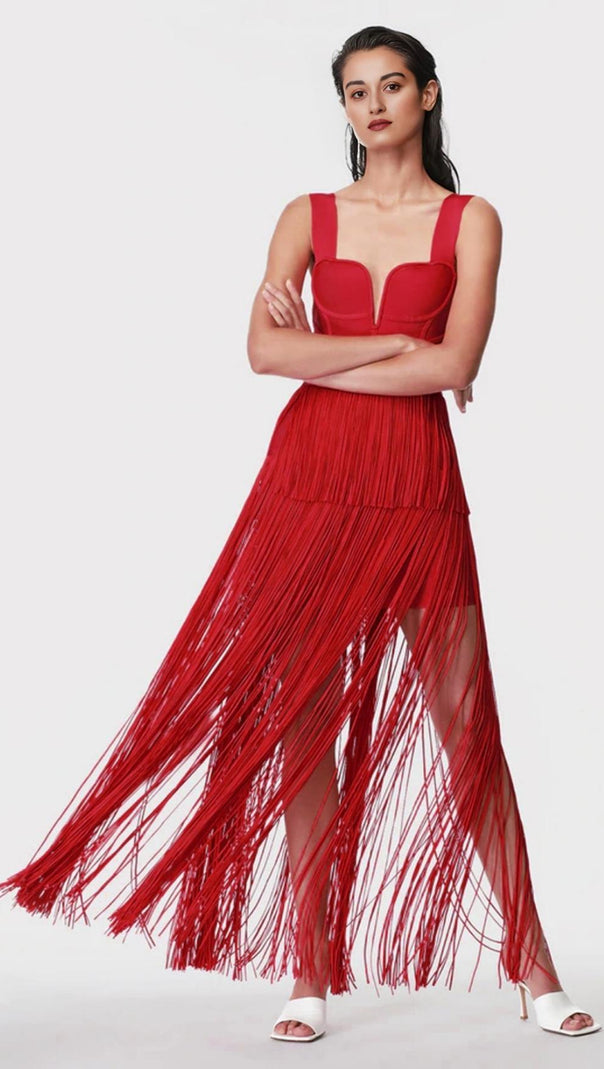 AIIZIE TASSEL MAXI DRESS IN RED - product image