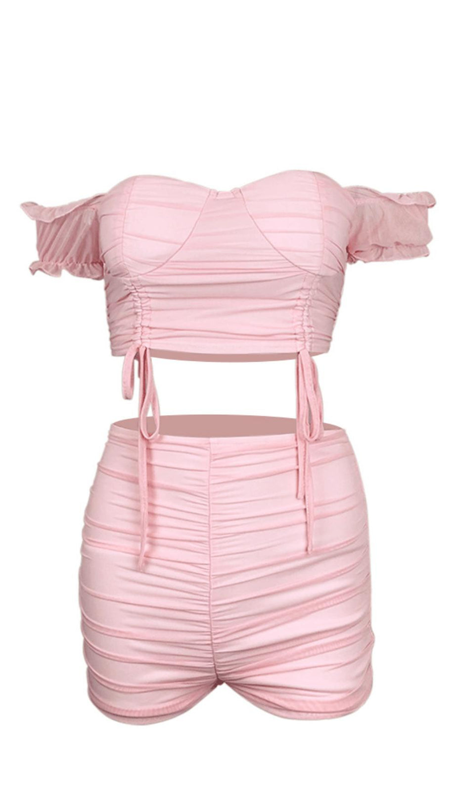 CARD SHOULDER NET YARN SUIT.