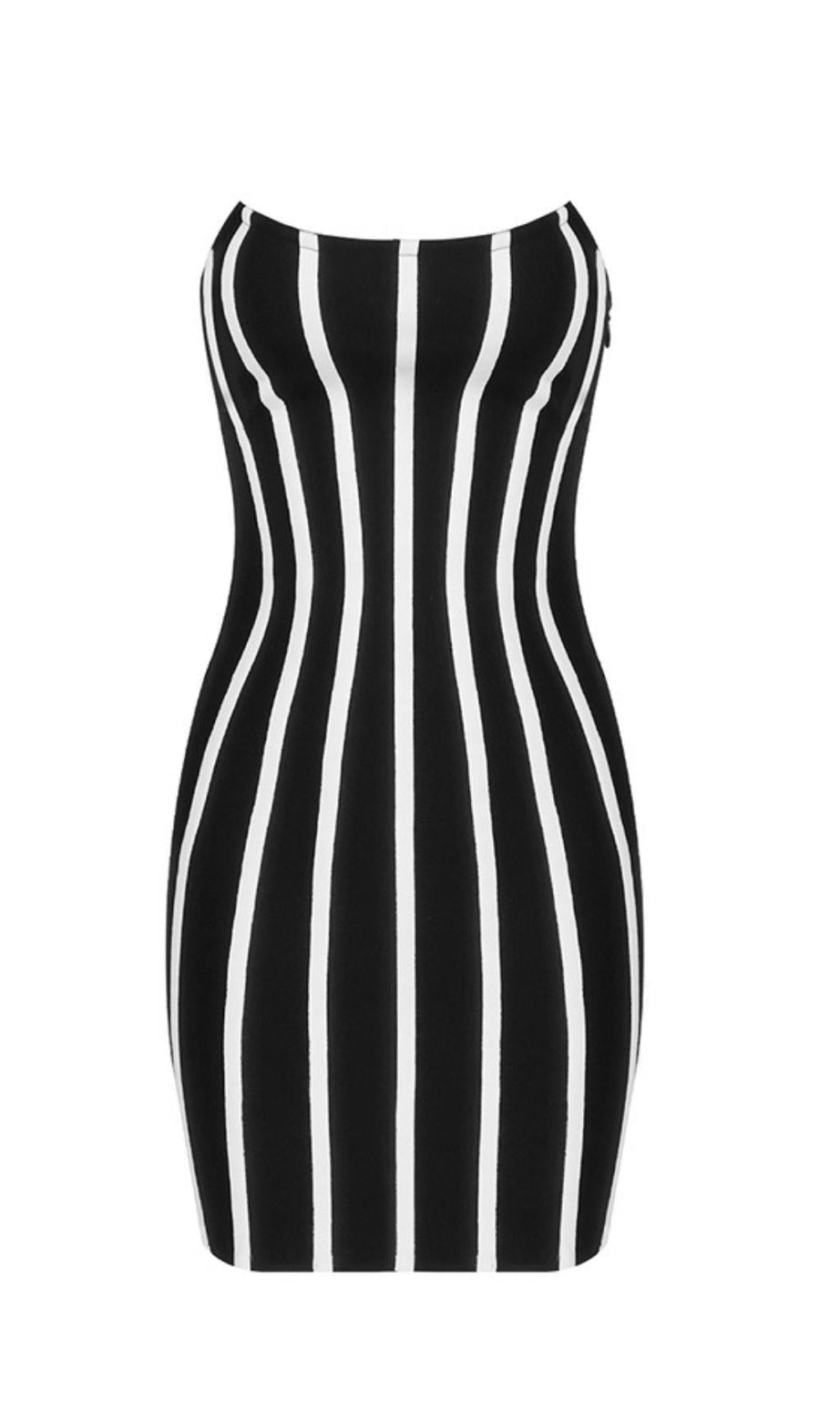 GESTREIFTES MINIKLEID IN SCHWARZ