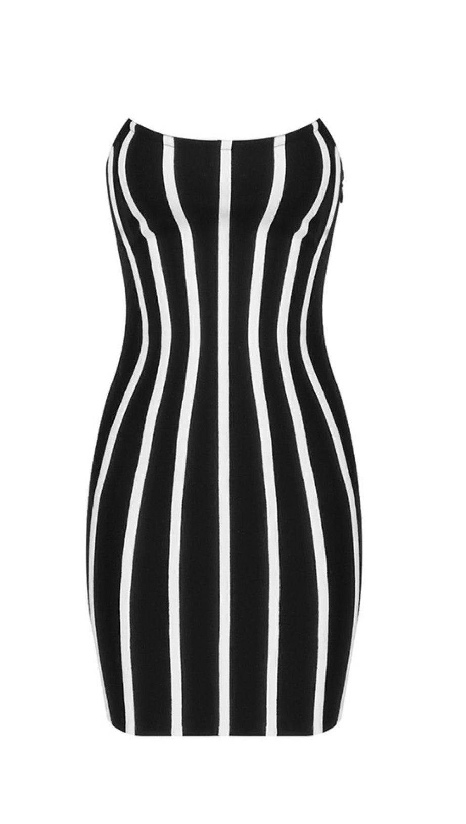 GESTREIFTES MINIKLEID IN SCHWARZ