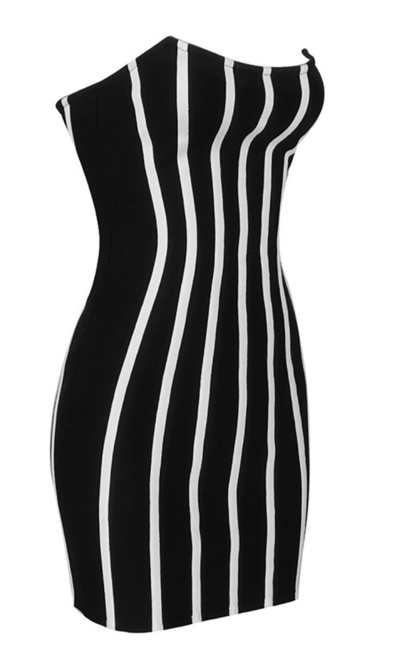 STRIPE MINI DRESS IN BLACK