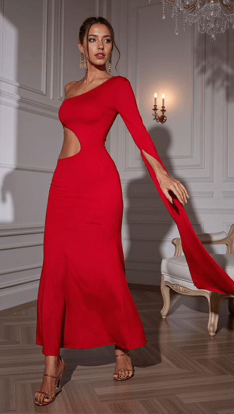 NAOKO ONE SHOULDER CUTOUT MAXI DRESS