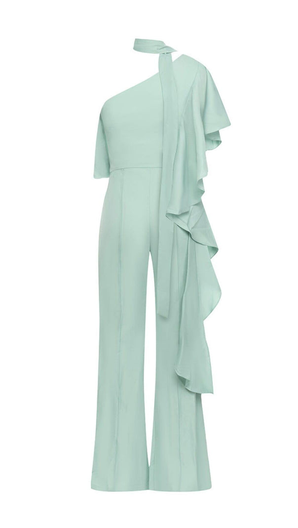 AIIZIE V-NECK ONE-SHOULDER OPEN-BACK WIDE-LEG SUSPENDER JUMPSUIT - product image