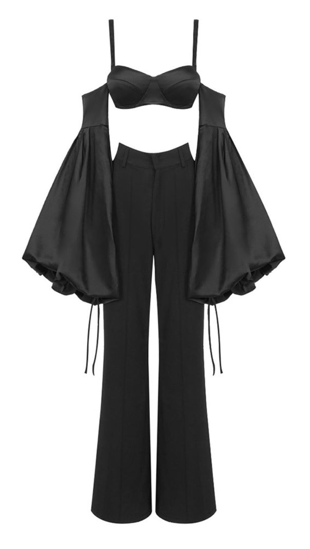 AIIZIE BUBBLE SLEEVE TWO PIECE SUIT IN BLACK - product image