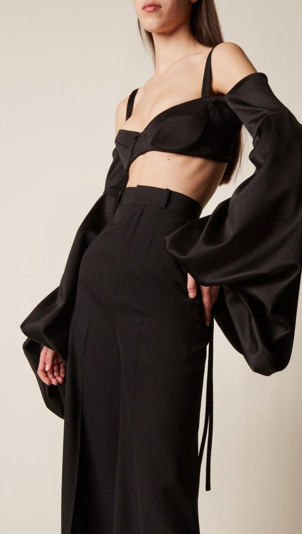 AIIZIE BUBBLE SLEEVE TWO PIECE SUIT IN BLACK - product image