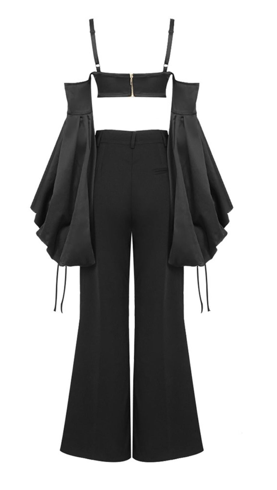 BUBBLE SLEEVE TWO PIECE SUIT IN BLACK