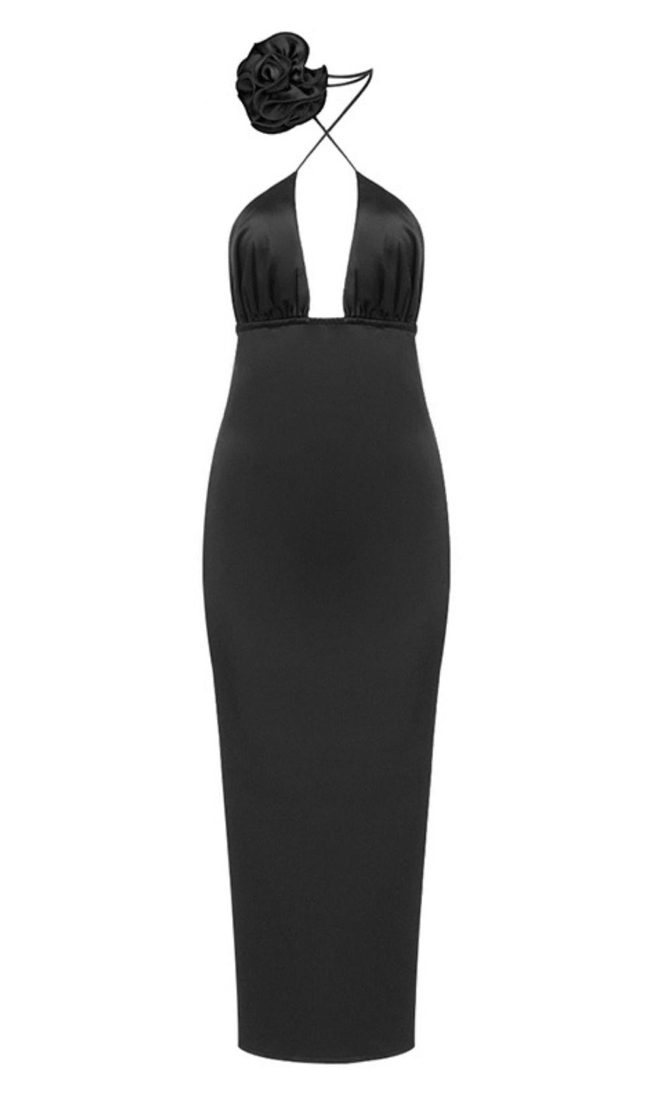 MAXIKLEID MIT TIEFEN V-AUSSCHNITT IN SCHWARZ