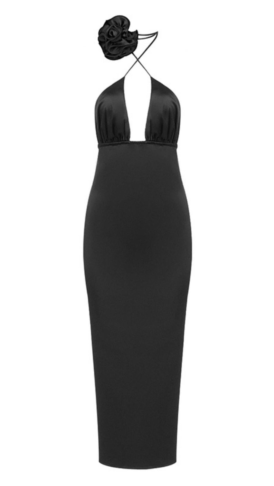 MAXIKLEID MIT TIEFEN V-AUSSCHNITT IN SCHWARZ
