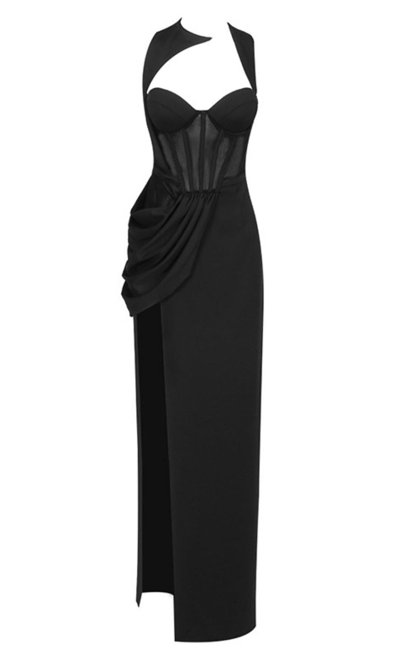 FISHBONE MAXI DRESS IN BLACK