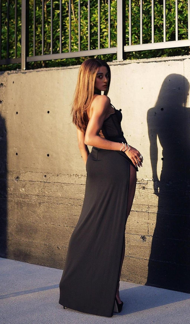 FISHBONE MAXI DRESS IN BLACK