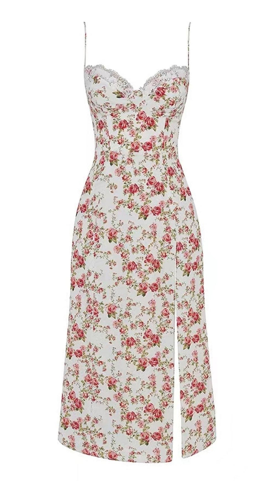 MIDIKLEID MIT ROSENDRUCK IN WEISS