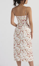 ROSE PRINT MIDI DRESS IN WHITE