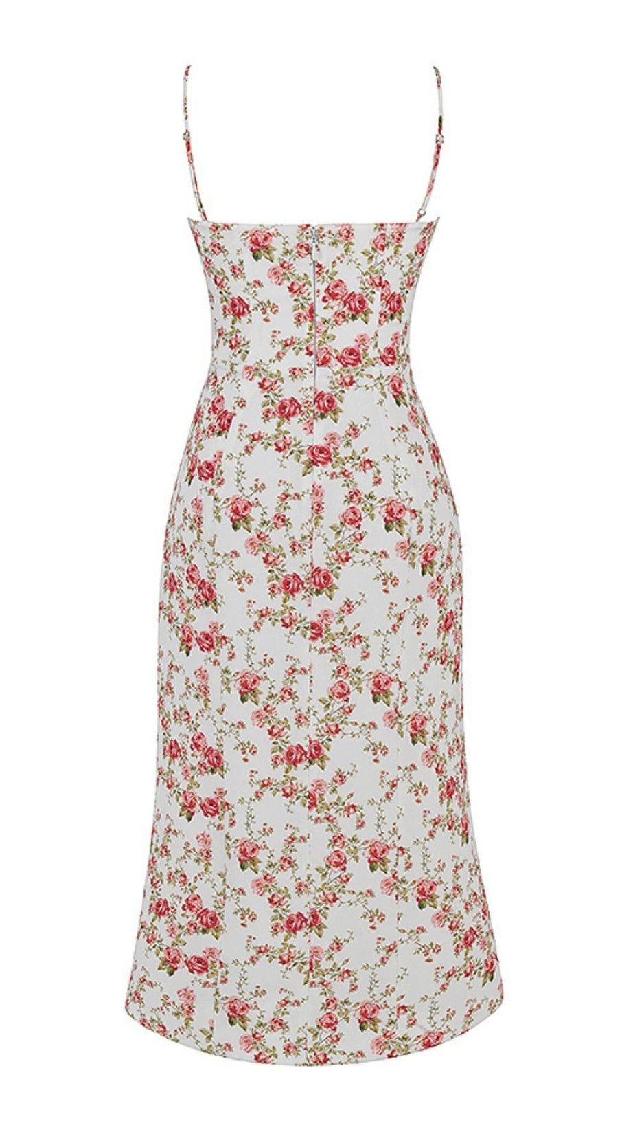 ROSE PRINT MIDI DRESS IN WHITE
