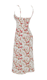 ROSE PRINT MIDI DRESS IN WHITE