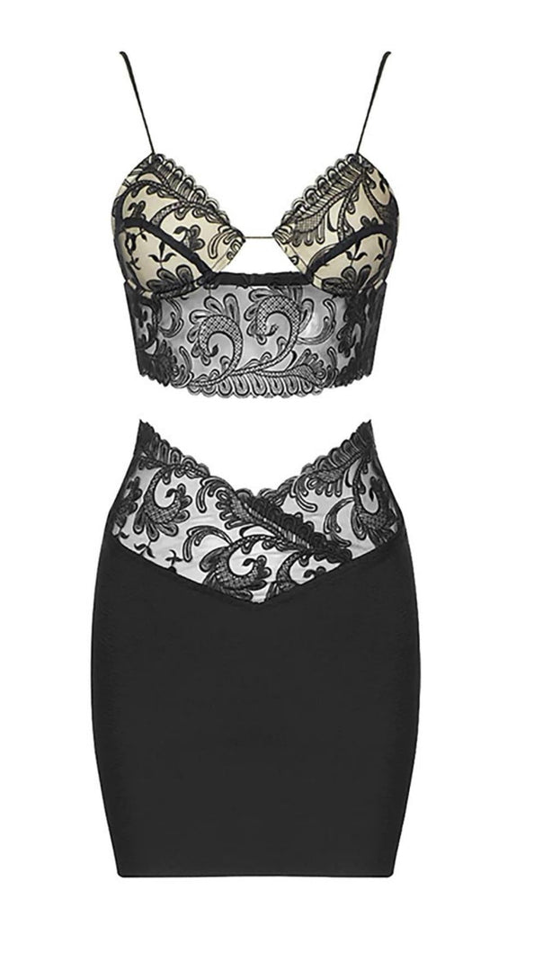 AIIZIE TWO-PIECE LACE BANDAGE MINI DRESS IN BLACK - product image