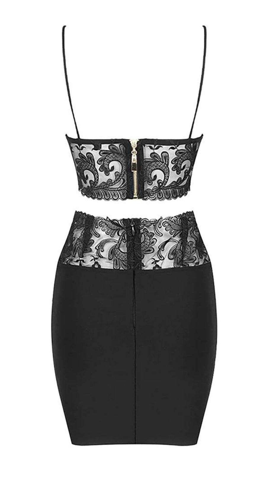 TWO-PIECE LACE BANDAGE MINI DRESS IN BLACK