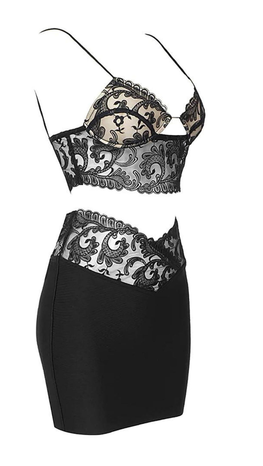TWO-PIECE LACE BANDAGE MINI DRESS IN BLACK