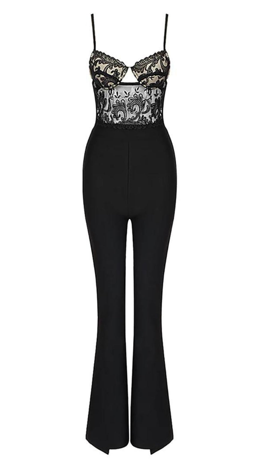 SPITZEN-BANDAGE-JUMPSUIT IN SCHWARZ