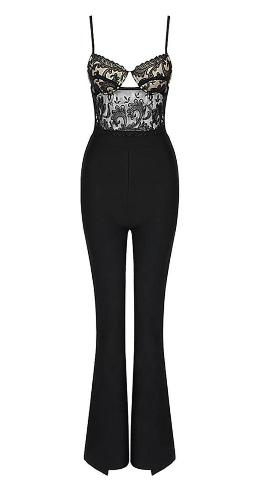 SPITZEN-BANDAGE-JUMPSUIT IN SCHWARZ