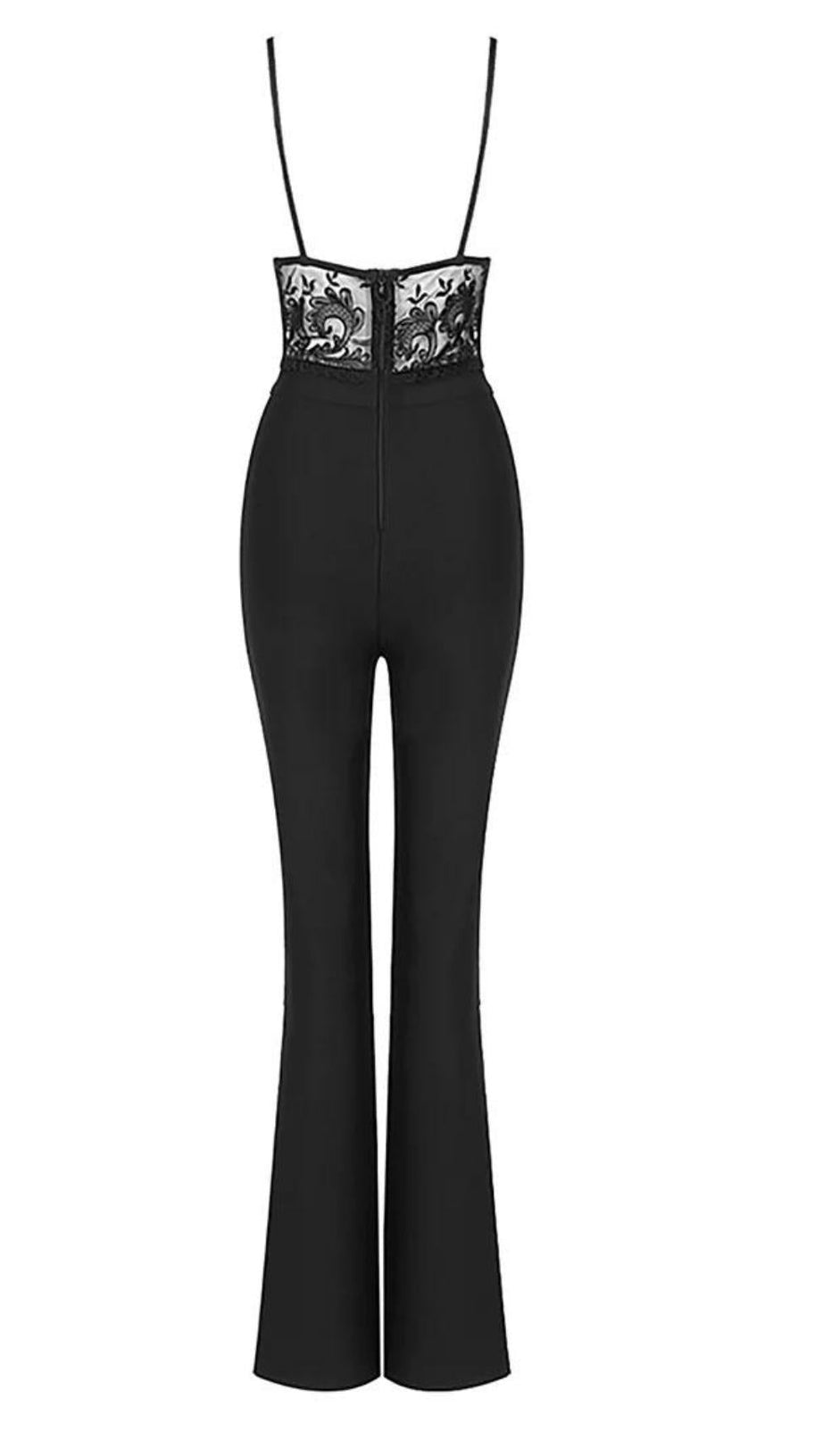 LACE BANDAGE JUMPSUIT IN BLACK