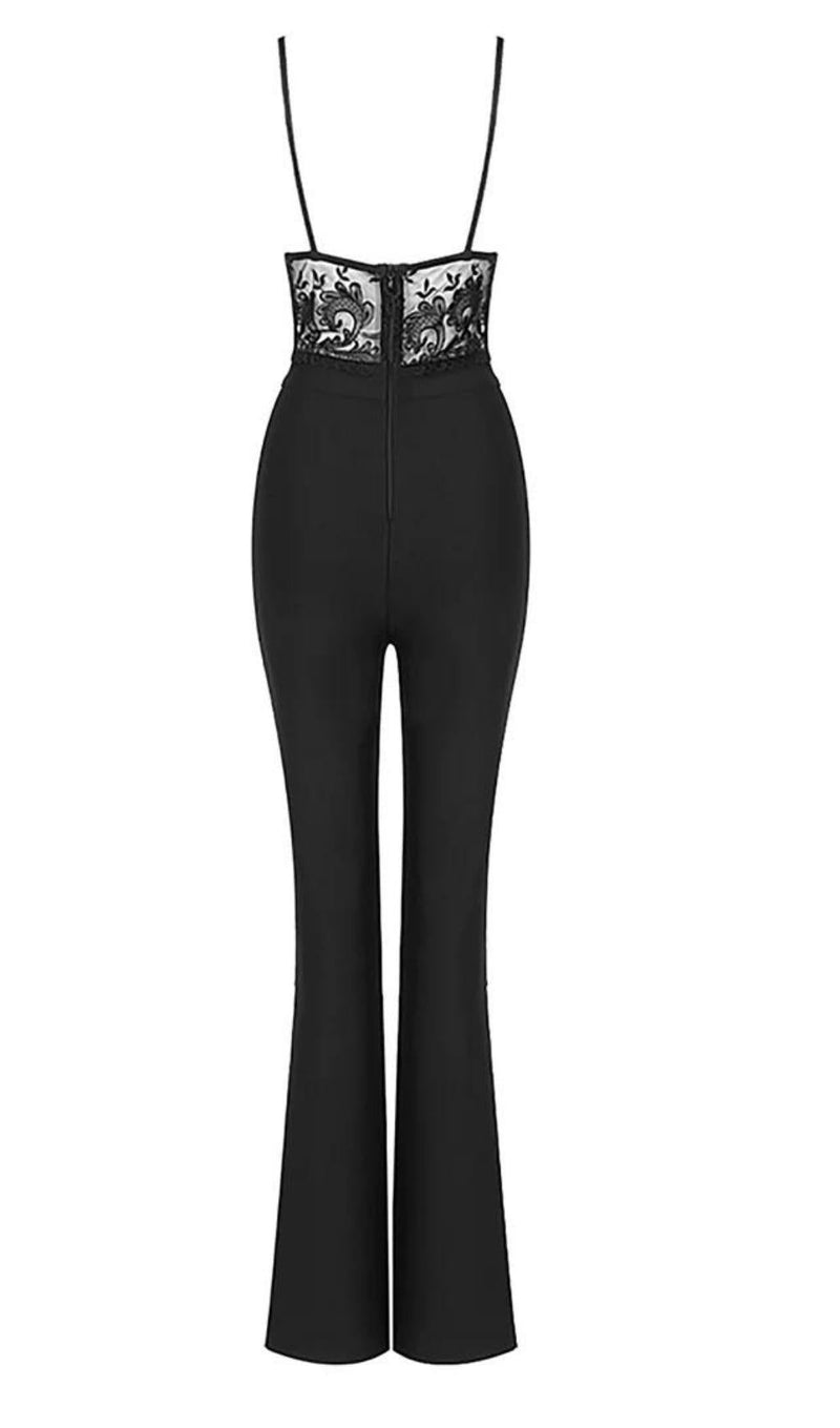 LACE BANDAGE JUMPSUIT IN BLACK