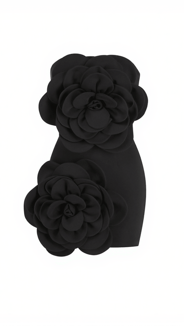 AIIZIE ANWEN STRAPLESS FLOWER MINI DRESS IN BLACK - product image