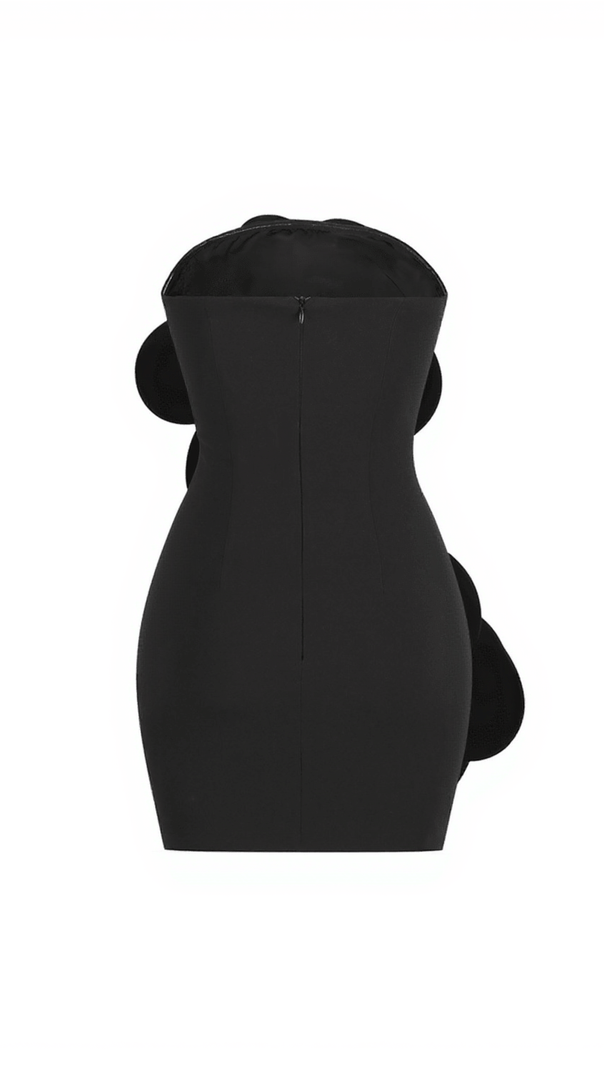 AIIZIE ANWEN STRAPLESS FLOWER MINI DRESS IN BLACK - product image