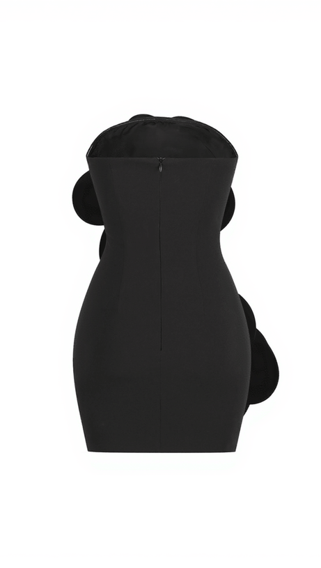 ANWEN MINI ABITO A FIORI SENZA SPALLINE NERO