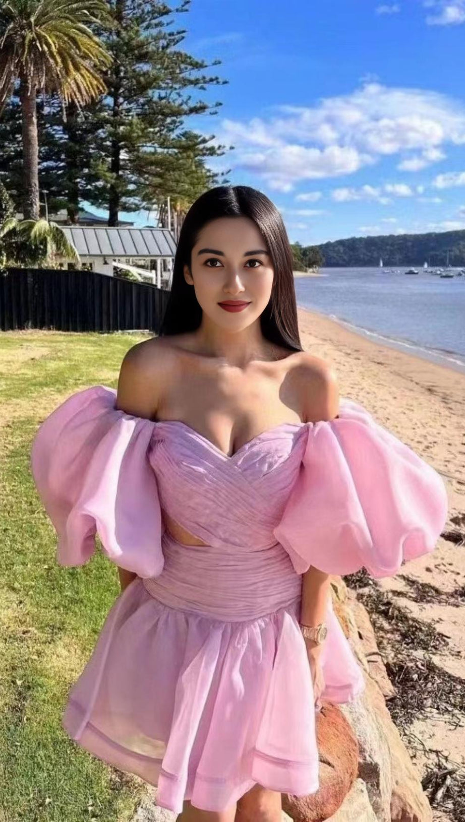 BUBBLE SLEEVE MINI DRESS