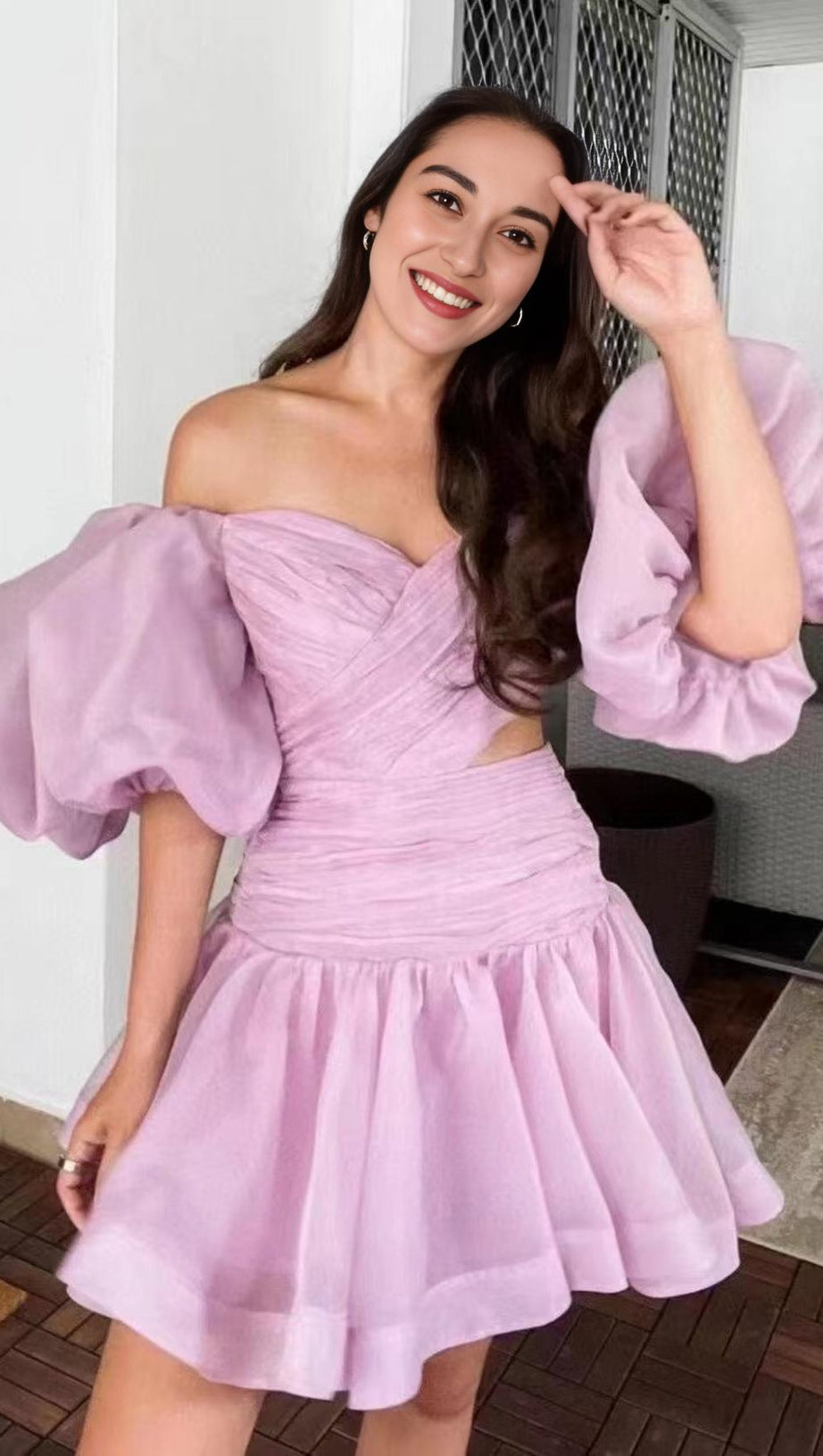 BUBBLE SLEEVE MINI DRESS