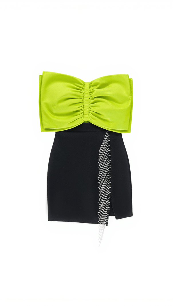 AIIZIE IDONY STRAPLESS BOW CRYSTAL FRINGE MINI DRESS - product image