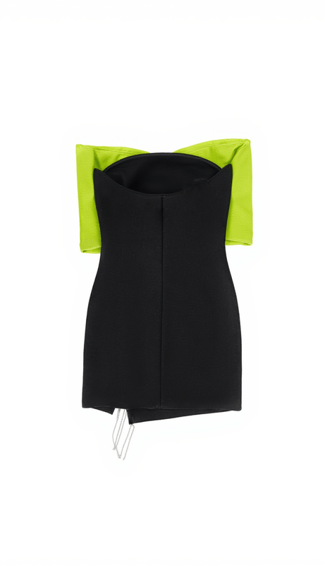 IDONY STRAPLESS BOW CRYSTAL FRINGE MINI DRESS