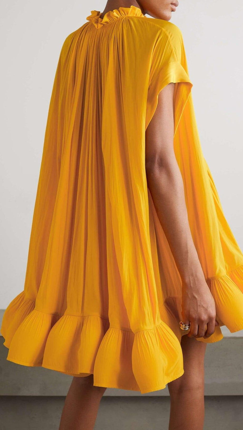 CAPE-EFFECT BELTED CHARMEUSE MINI DRESS