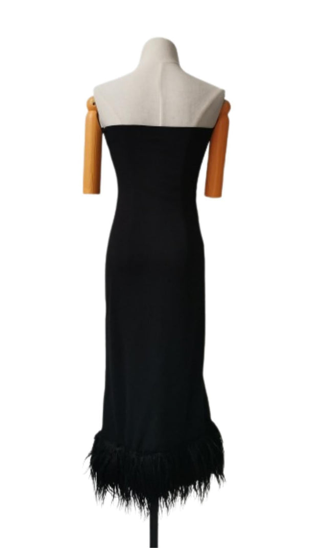 AIIZIE STRAPLESS FEATHER CORSET DRESS IN BLACK - product image