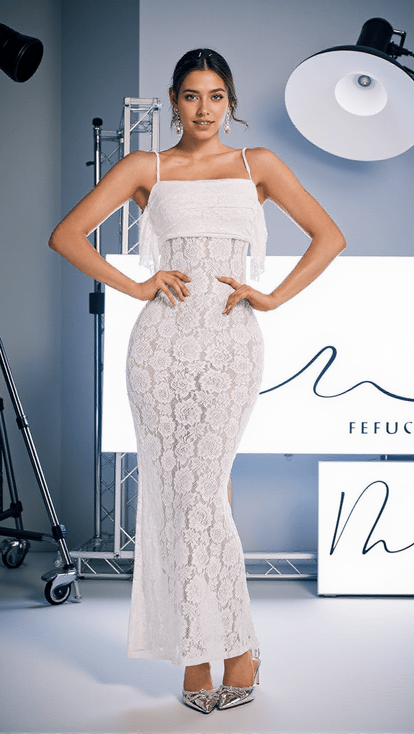 AIIZIE ZAKAI SPAGHETTI RUCHED LACE MAXI DRESS - product image