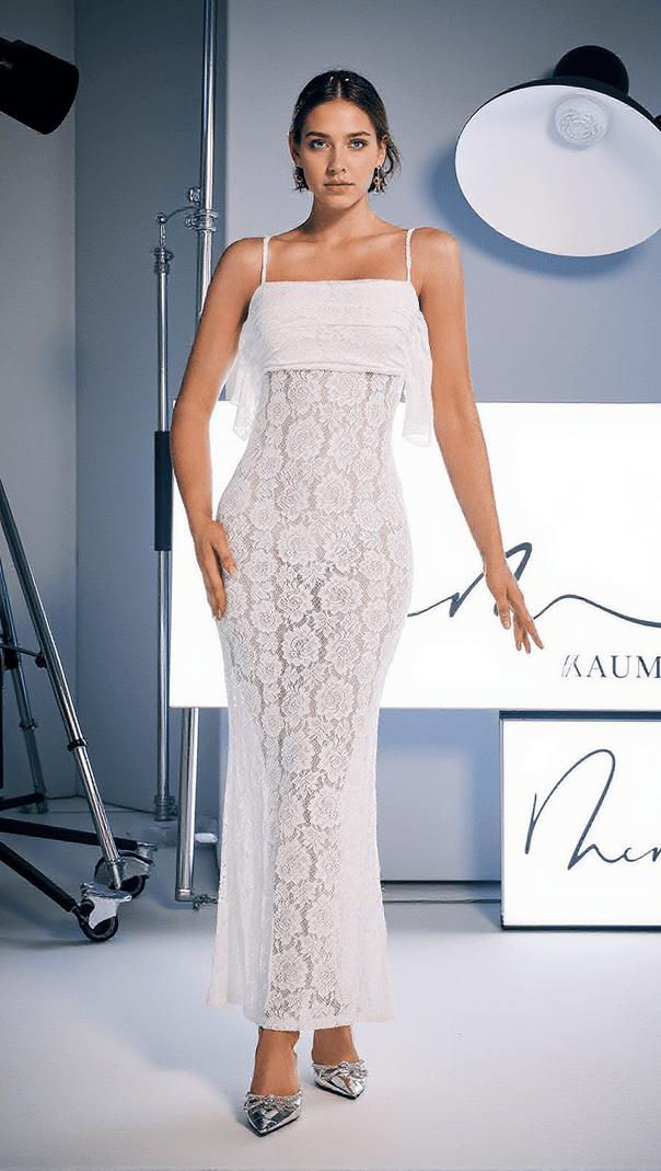 AIIZIE ZAKAI SPAGHETTI RUCHED LACE MAXI DRESS - product image