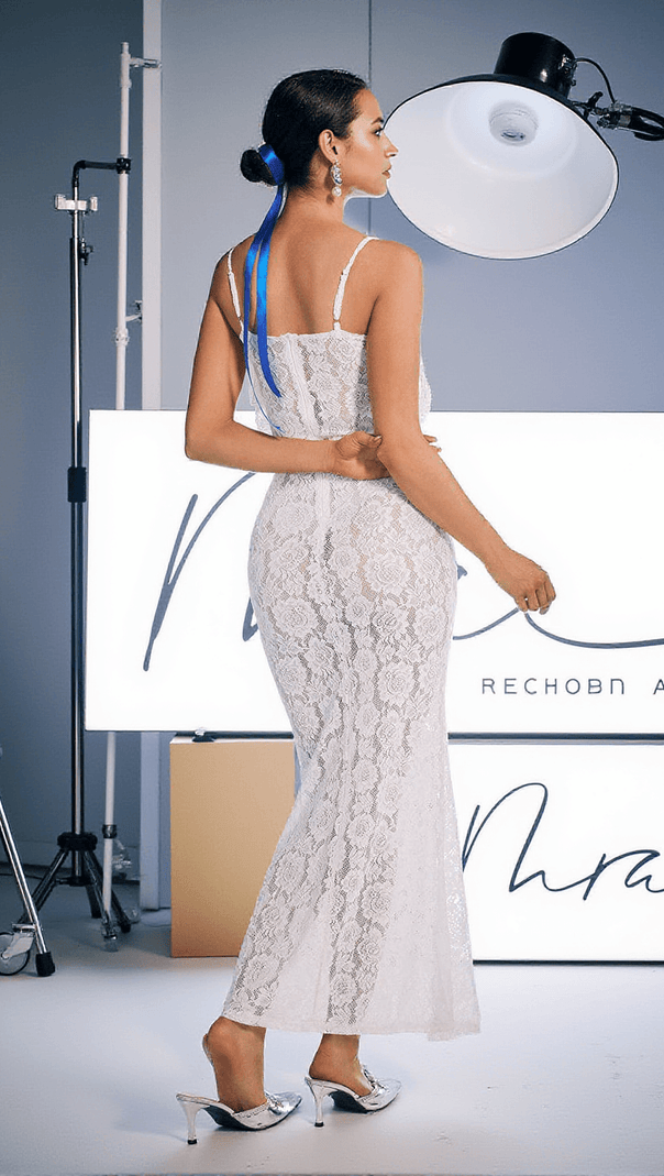 AIIZIE ZAKAI SPAGHETTI RUCHED LACE MAXI DRESS - product image