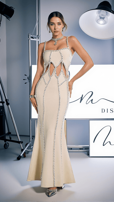 Dario Spaghetti-Bandage-Kleid mit Kristall-Ausschnitt