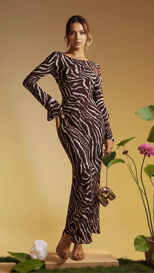 AIIZIE CECILY LONG SLEEVE TIGER PRINTED MAXI DRESS - product image