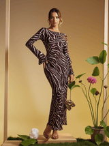 Cecily Long Sleeve Tiger Printed Maxi Dress