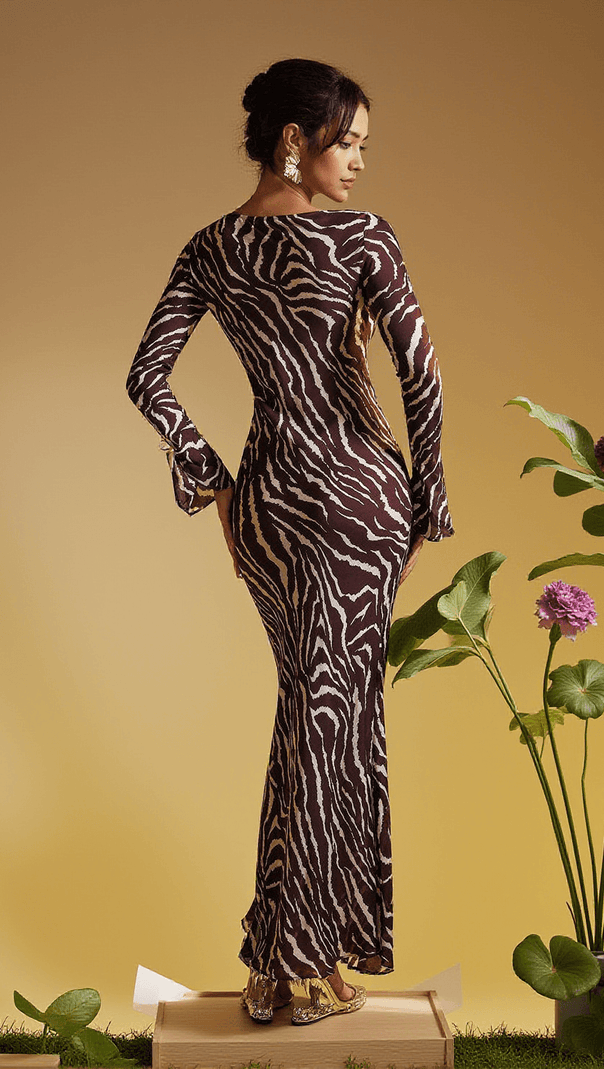 AIIZIE CECILY LONG SLEEVE TIGER PRINTED MAXI DRESS - product image