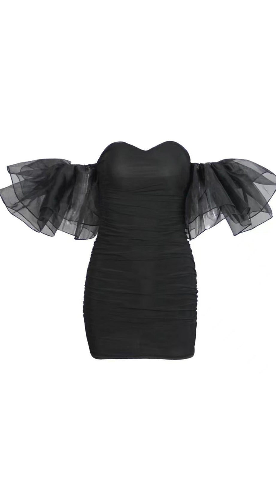 BUBBLE SLEEVE MIDI DRESS IN BLACK